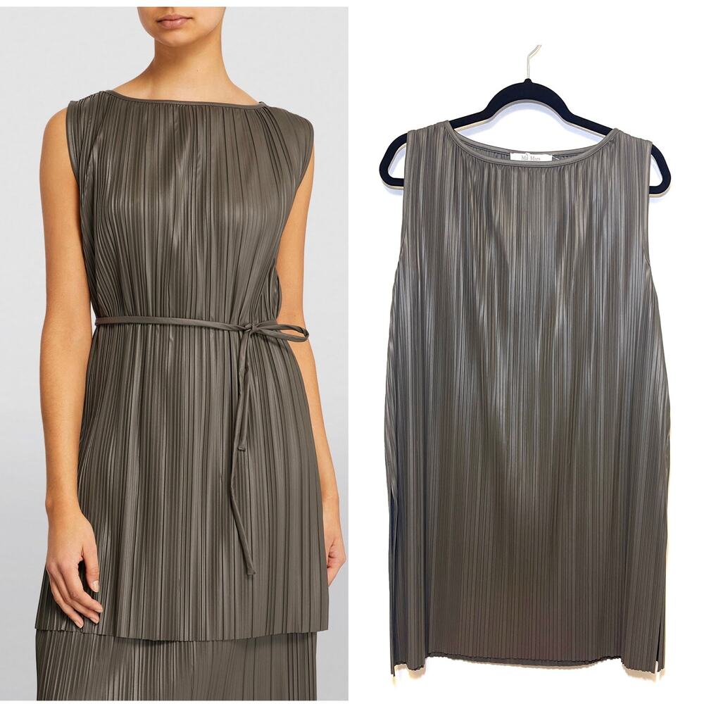 Max Mara Leisure Osso Pleated Tunic - XS Faux Leather Tank Sleeveless Minimalist